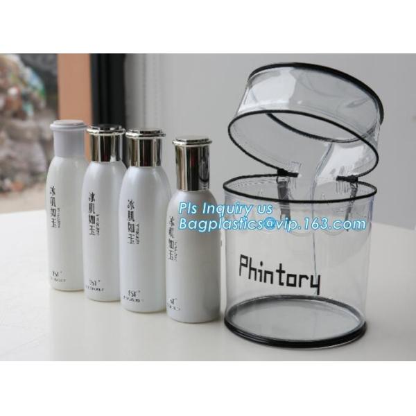 ZIP BARREL BAG, Cosmetic bag PVC in cylinder shape, Cylinder Round Folable See-through Travel PVC Makeup Case, cylinder