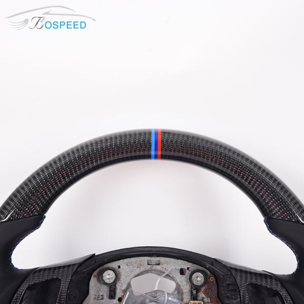 Tricolor Stiching Stripe Carbon Fiber Car Steering Wheel LED For BMW Racing