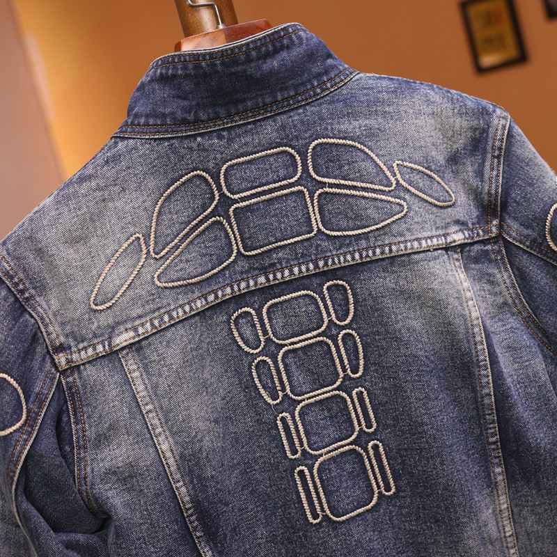 Blue Washed Windproof mens denim jacket wholesale Embroidered Youth Trend Custom (JK528)