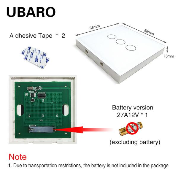 2gang Paste Switch 86*86*12mm Smart Home RF 433.92MHZ Remote Switch with 3-50 Feet Transmit Distance