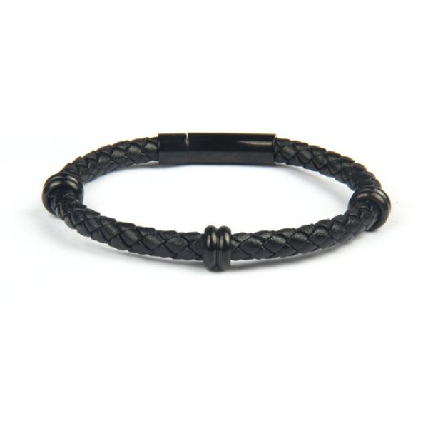 Men PU Titanium Wristband Wrap Wide Braided Steel Leather Hand Bands Bangle Bracelets