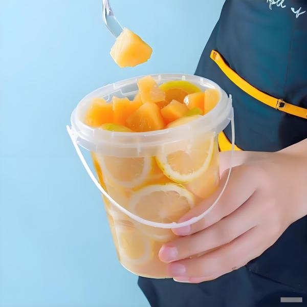 1000ml 32oz Disposable Cup Plastic Buckets with Lid and Handle for Fruit Beverage Packaging