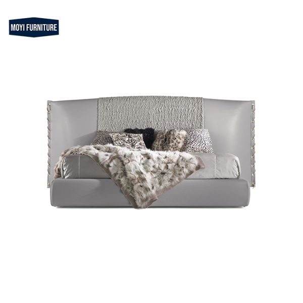 Soft Bed Modern Upholstered Frame King Bed Luxury Italian Leather Queen Size MOYI Italian 2023 Collection