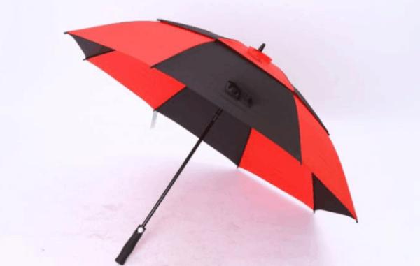 Red And Black Vented Golf Umbrella Self Fabric Sleeve Fiberglass Shaft / Frame