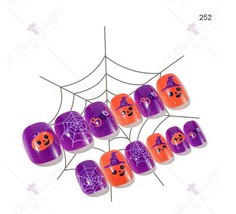 24Pcs Short Kids False Nail Tips Ghost Skeleton Safe Self Adhesive