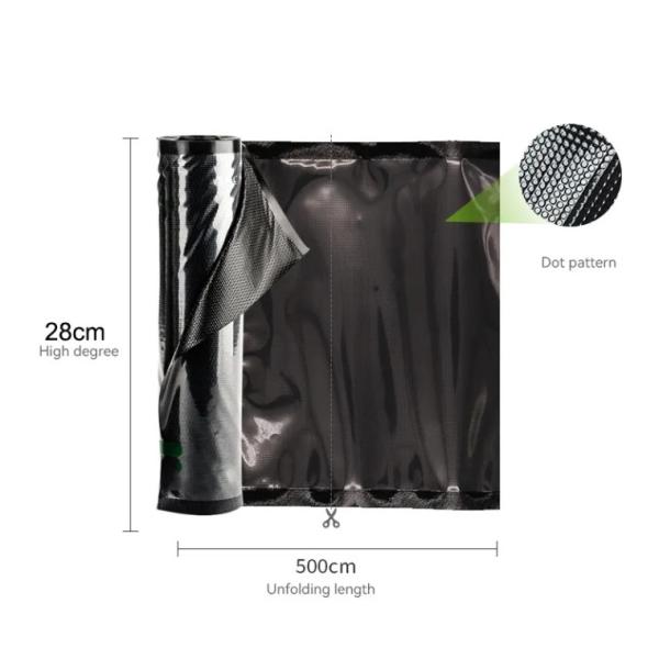 Commercial Grade Heavy Duty Black And Clear Embossed Vacuum Seal Roll Bags For Food Storage For Sushi And Noodles