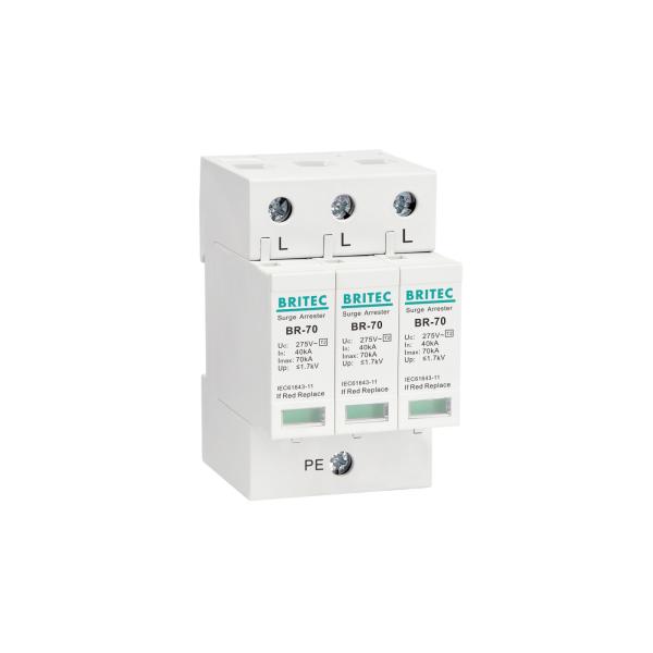 Three Phase Type 2 Surge Protection Device 70kA Maximum Discharge Current Fire Retardant Thermal Plastic UL94-V0