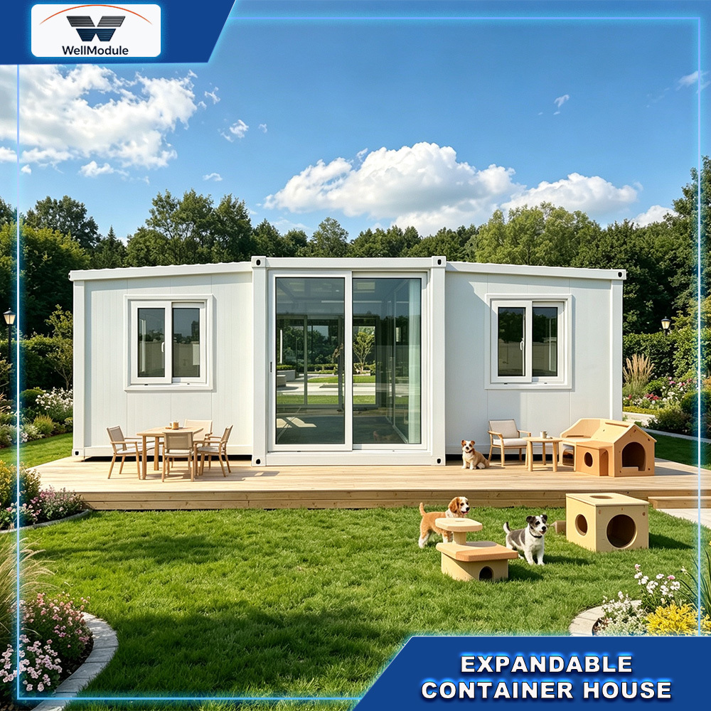 Expandable container house combining sturdy materials and expandable design for flexible in remote locations and temporary setups