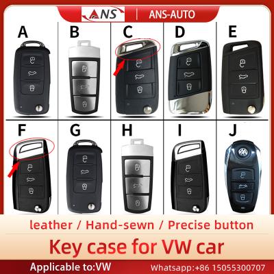 Black Hand Sewing Full Grain Leather Car Key Case For Volkswagen