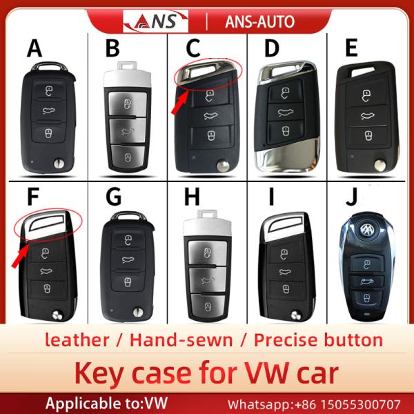 Black Hand Sewing Full Grain Leather Car Key Case For Volkswagen