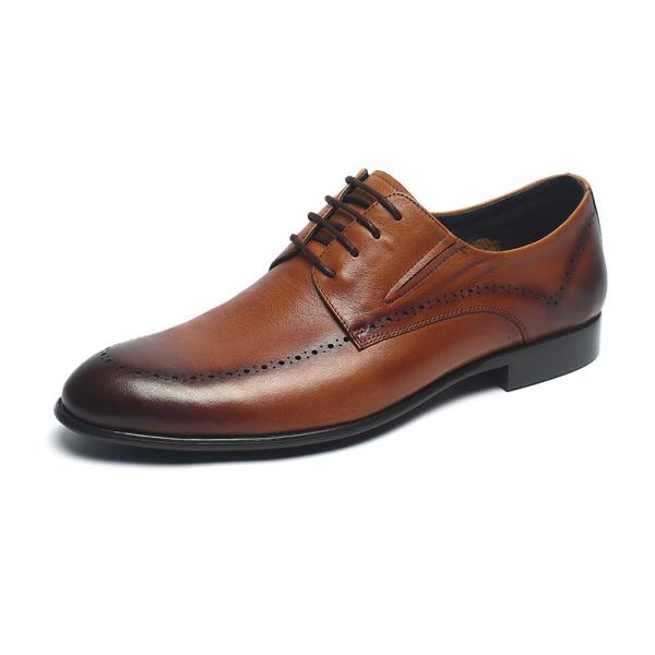 Tan Lace Up Brush Finishing Mens Leather Dress Shoes