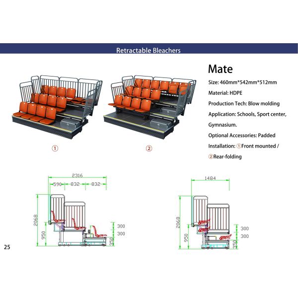 Durable Rust-Resistant Adjustable Retractable Bleachers for Multi-Purpose Sports Venues