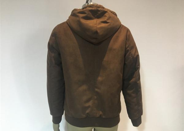 Mens Qulited And Ribbed Suede Bomber Coat Anti Wind Pu Hooded Jacket