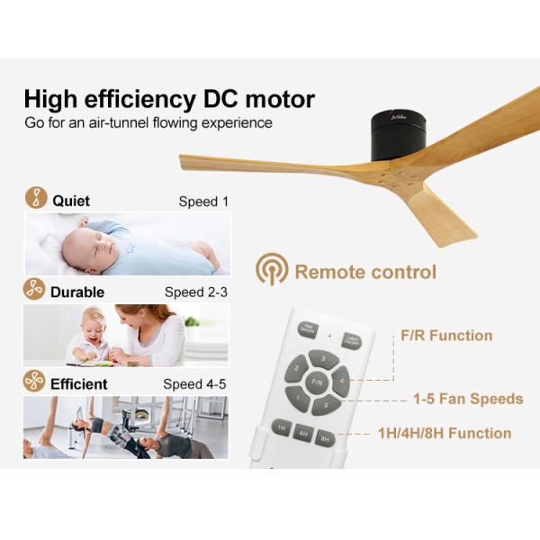 3 lâminas Ventilador de teto de madeira com controle remoto Motor DC silencioso Alta velocidade
