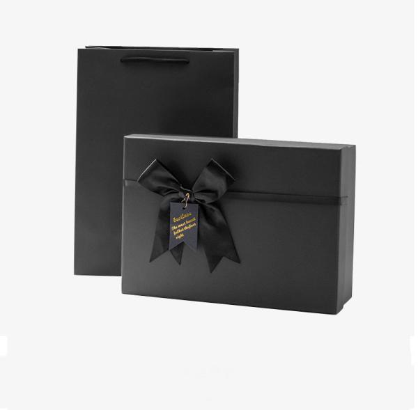 Caixa-presente de frasco de perfume cosmético personalizado com tampa de fita de arco preto e embalagem básica