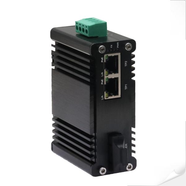 Mini Industrial 1-Port 1000X to 2-Port 10/100/1000X 30W PoE+ Media Converter
