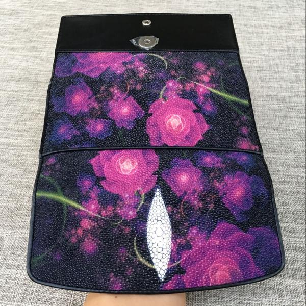 Thailand Authentic Stingray Skin Women's Large Wallet Genuine Leather Female Flower Clutch Purse Lady Card Holder