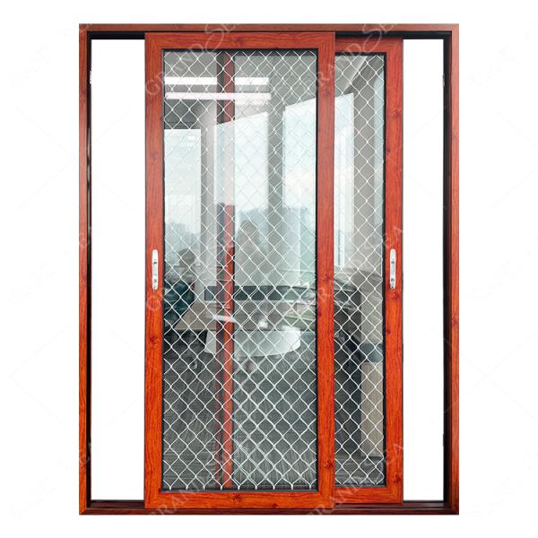 Grandsea Factory Direct High Quality Porte Wooden Grain Waterproof External Aluminum Sliding Double Tempered Glass Doors