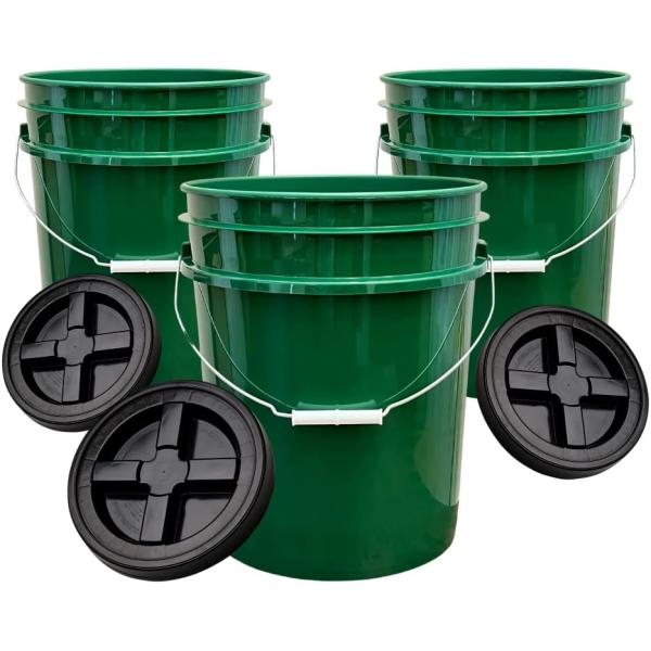 7 Gallon Black Food Grade Buckets + Gamma Seal Lids, BPA Free Container Storage, Durable HDPE Pails