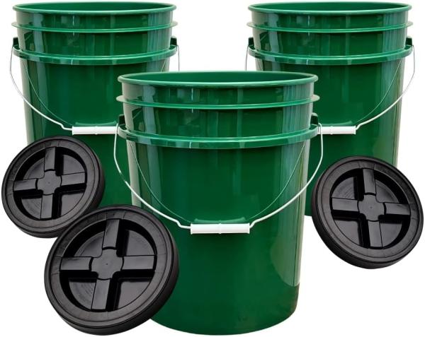 7 Gallon Black Food Grade Buckets + Gamma Seal Lids, BPA Free Container Storage, Durable HDPE Pails