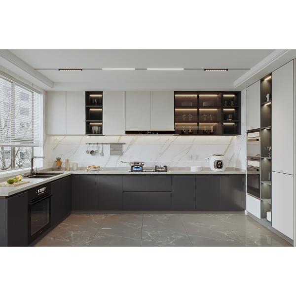 Minimalist Flat-Panel Melamine Board Kitchen Cabinet Set, Base & Wall Cabinets