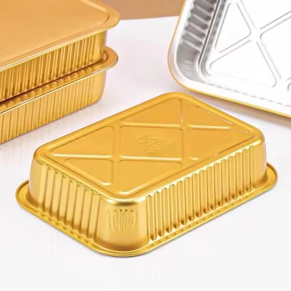 125 ml de contenant en feuille d'aluminium carré doré peut être chauffé au micro-ondes et au four, sûr et écologique