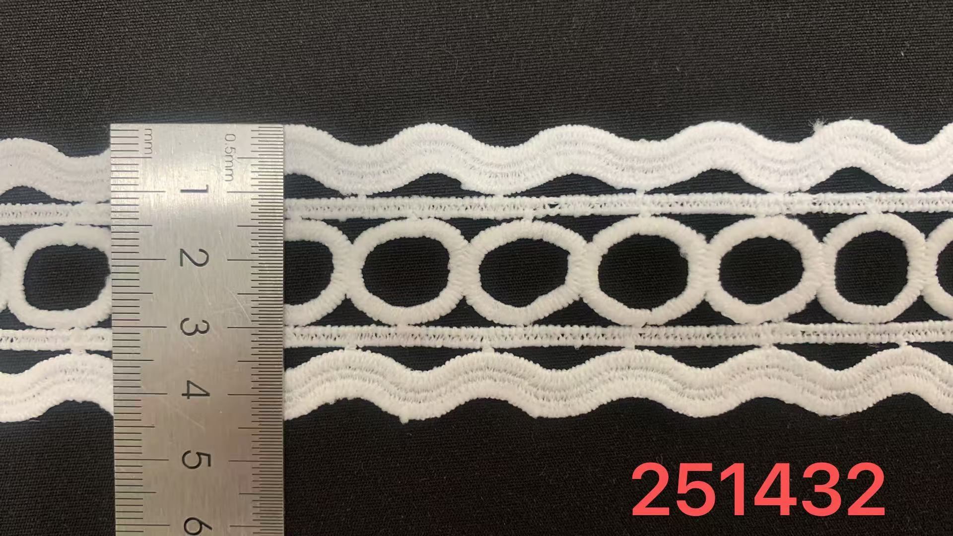 5cm Width Milk Yarn Embroidery Lace Trim with Multi-layer Geometric Design and Tidy Cut Edge for Apparel Decoration