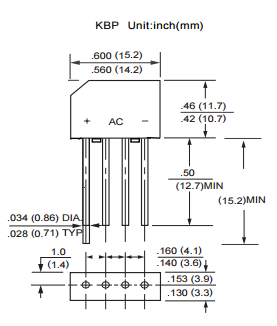 KBP210 Linear Power Mosfet Trench Power Mosfet Single Phase 2.0 Amps Glass Passivated Bridge Rectifiers