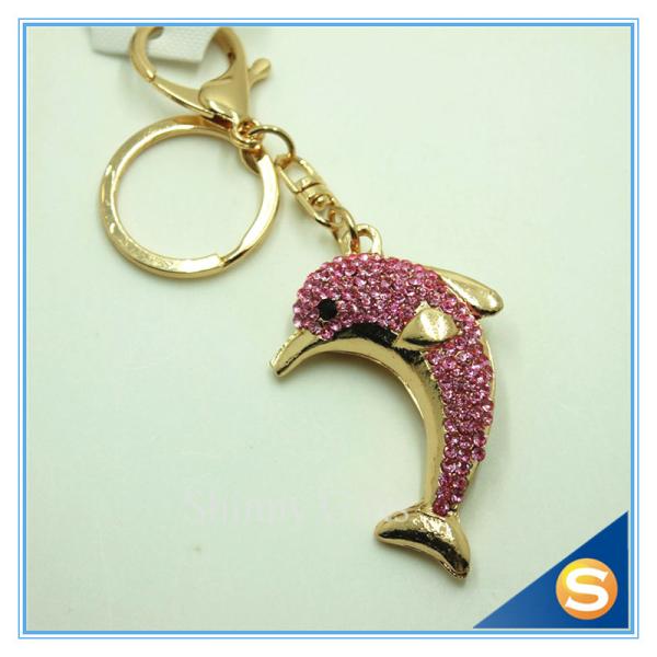 Novelty  Dolphin Shape Crystal Lovely Metal Key Chains Women Bag Accessories