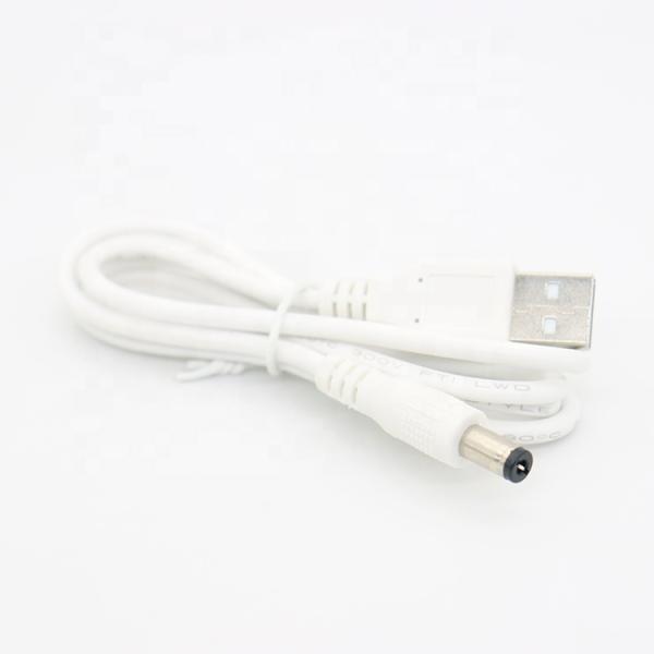 Blanco 1M 5V USB 2.0 Un macho a DC Jack 5.5X2.1mm Cable de cargador de energía
