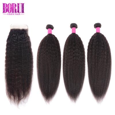 Trama reta perverso brasileira do cabelo humano de Yaki do cabelo humano do Virgin do fechamento 4*4