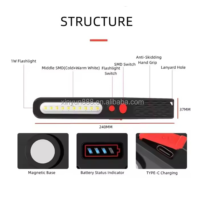 Factory Wholesale Rechargeable LED/SMD Cold and Warm Light Magnetic Handheld Work Light