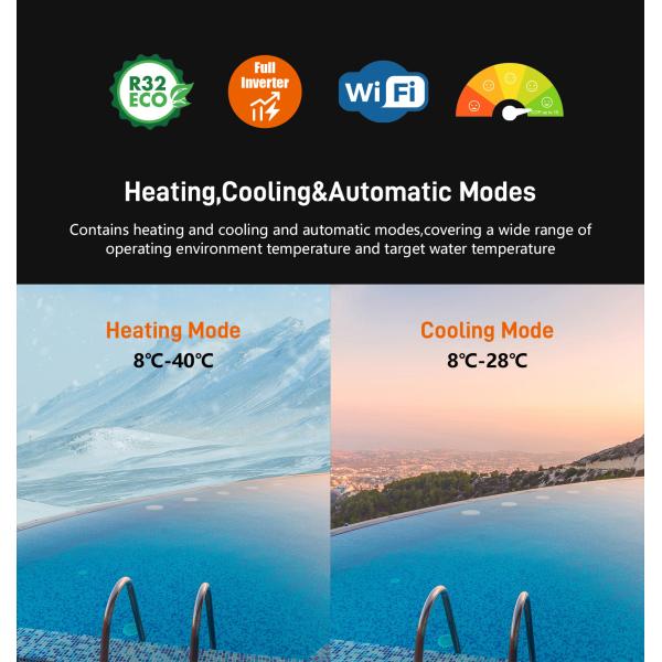 Chauffe-eau de piscine à onduleur R32 7KW-25KW pour un chauffage de piscine cohérent et efficace