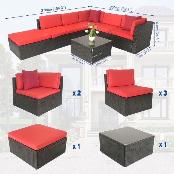 Factory Wholesale Rattan Wicker Outdoor Furniture 7 Pieces Corner Conversation Sofa Set