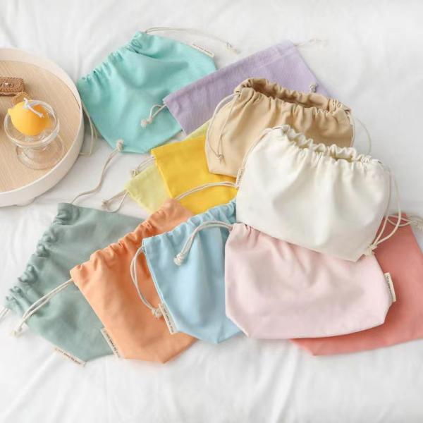 Custom Candy Color Recycle Organic Cotton Canvas Fabric Drawstring Bag for Packaging