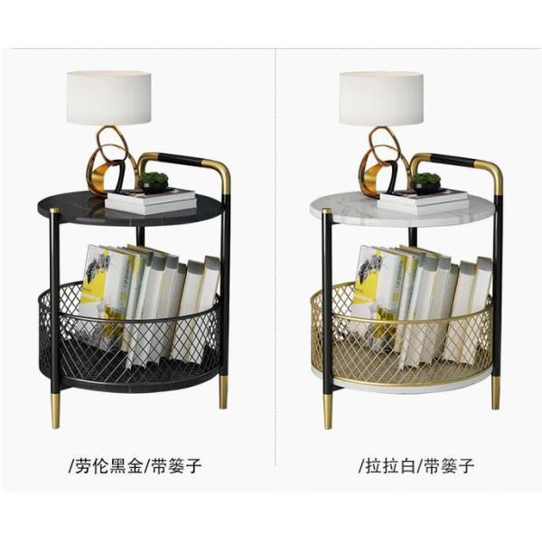 Two Tier Round Marble Coffee Table , Steel Frame Marble Top Tea Table