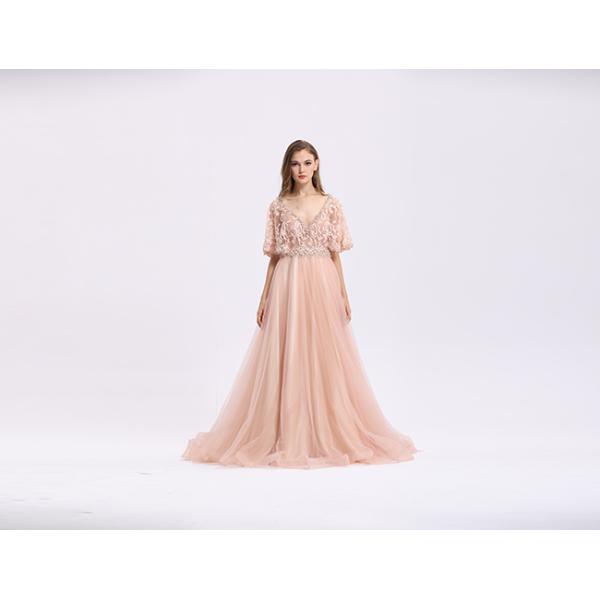 A - Line Half Sleeve Long Dresses , Lace Formal Dresses For Slim Woman