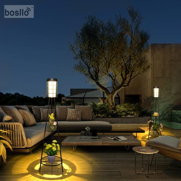 Retro Solar Lantern with Plant Stand and USB Rechargeable Energy Saving Floor Lights