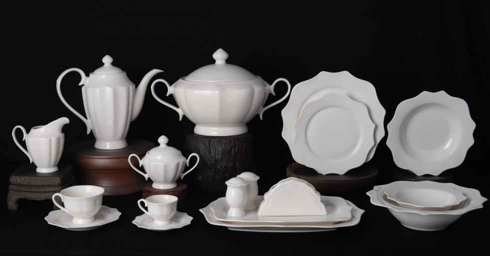 new bone china - Embossed dinning set  white glaze for daily used ceramics
