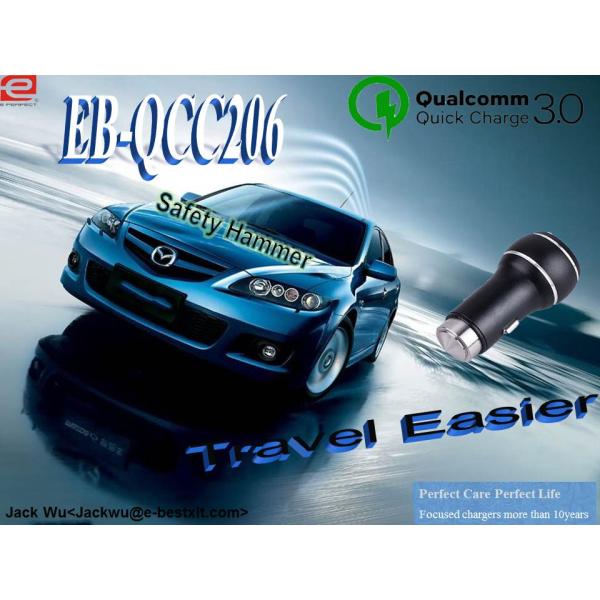 Quick Charger 3.0 Patent  aluminum Intelligent  USB Car Charger for Iphone / iPod/Ipad/Samsung emergency hammer QCC206