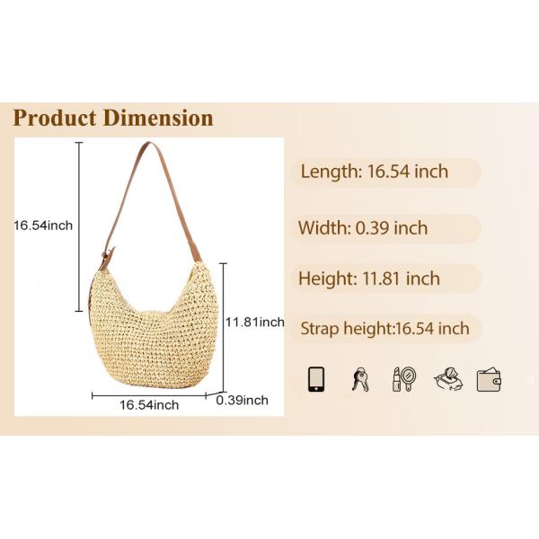 Find Similar Icon Summer Beach Holiday Dress Luxury Lady Casual Underarm Handbag Slouch Crochet Straw Raffia Tote Shopping Travel Bucket Bag