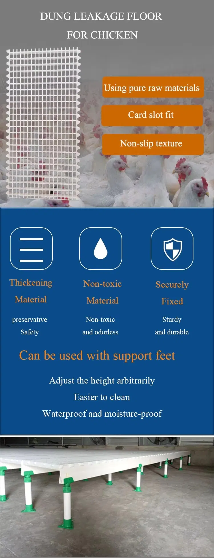 Easy Cleaning Plastic Poultry Slatted Floor Anti Slip Surface for Poultry Chicken Duck
