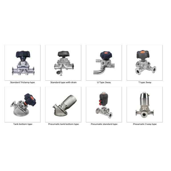 Válvula de diafragma sanitario de acero inoxidable de tres pinzas para requisitos personalizados