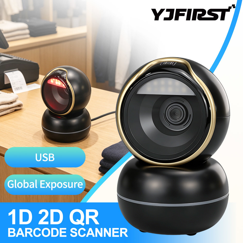 YJFIRST YJ-8053QY Auto Scan Barcode Reader Desktop Omnidirectional 2D QR Code Scanner with CMOS USB Interface