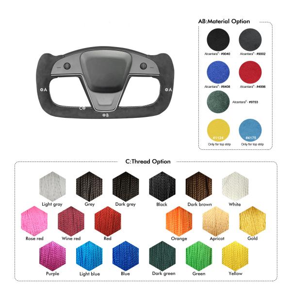 Customized Available Durable Soft Fluffy Black suede Hand Sewing Steering Wheel Cover Wrap for for Tesla Model S X 2022-2023