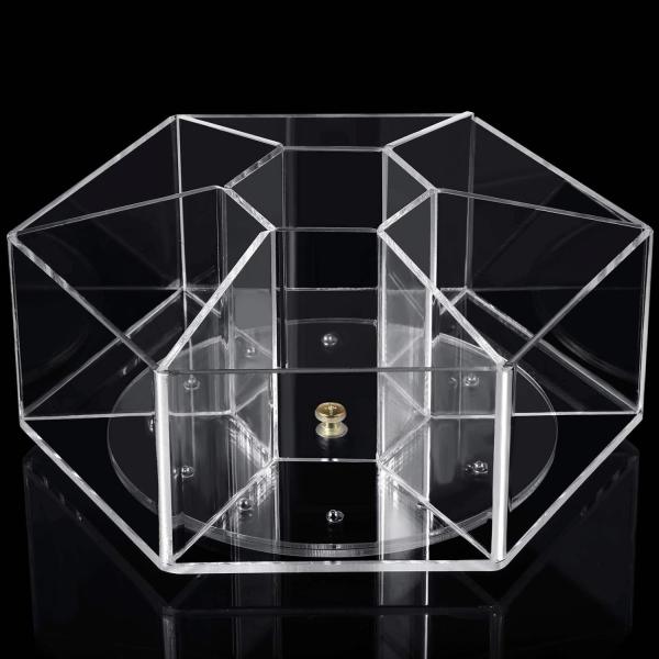 Hexagon Acrylic Pen Cup 360 Degree Rotating Acrylic Organizer 7 Compartments