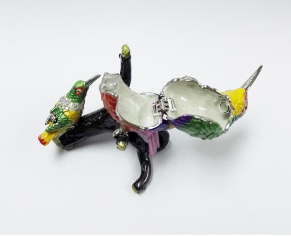 Mum and baby bird metal jewelry box for jewelry wholesales bird jeweled enamel trinket box