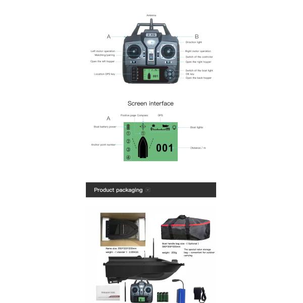 Large Battery Boat Fishing Bait  Night Light Auto Return RC Fish Catching Boat