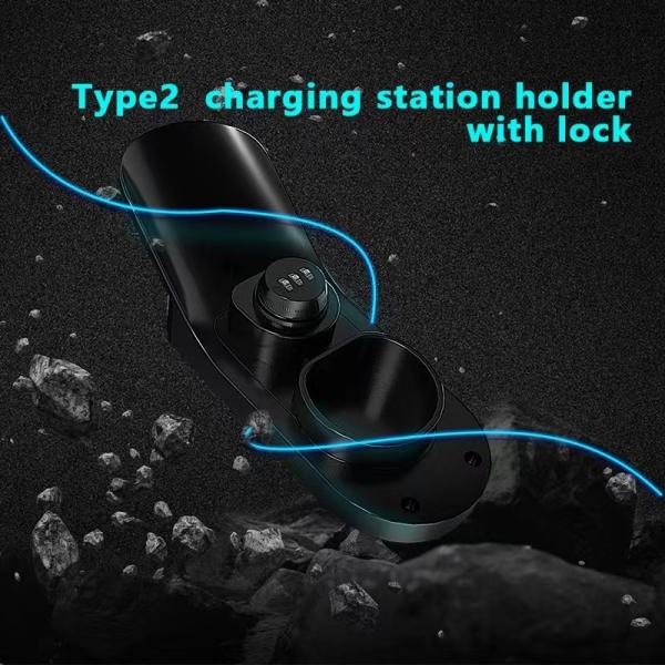 EV Charger Type 2 Plug Cable Holder Wall Mount Bracket Socket Black For Retrofit / Upgrade