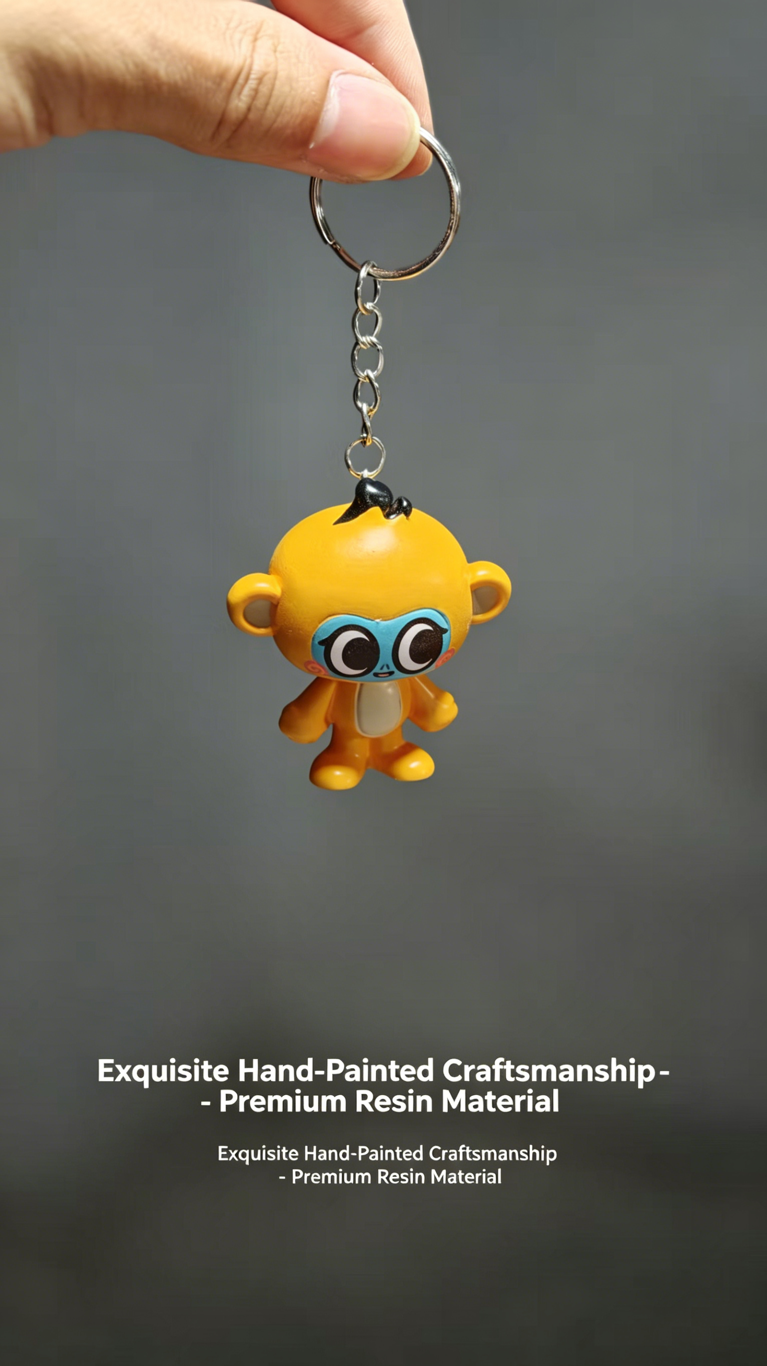 Custom 3D Cartoon Monkey Resin Figurine Keychain with High-Density Solid Resin and Hand-Painted Craftsmanship